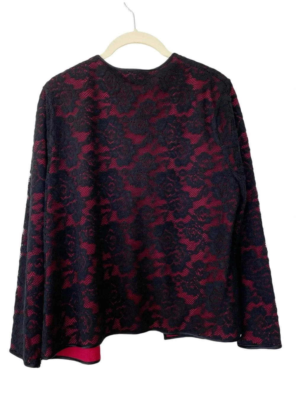 Jones New York Red and Black Lace Overlay Jacket